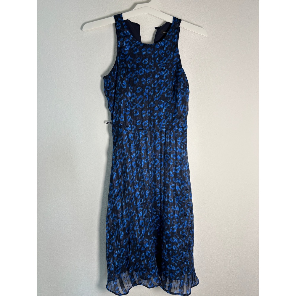 Banana Republic Blue Black Leopard Print Pleated Fit Flare Dress Petite 00